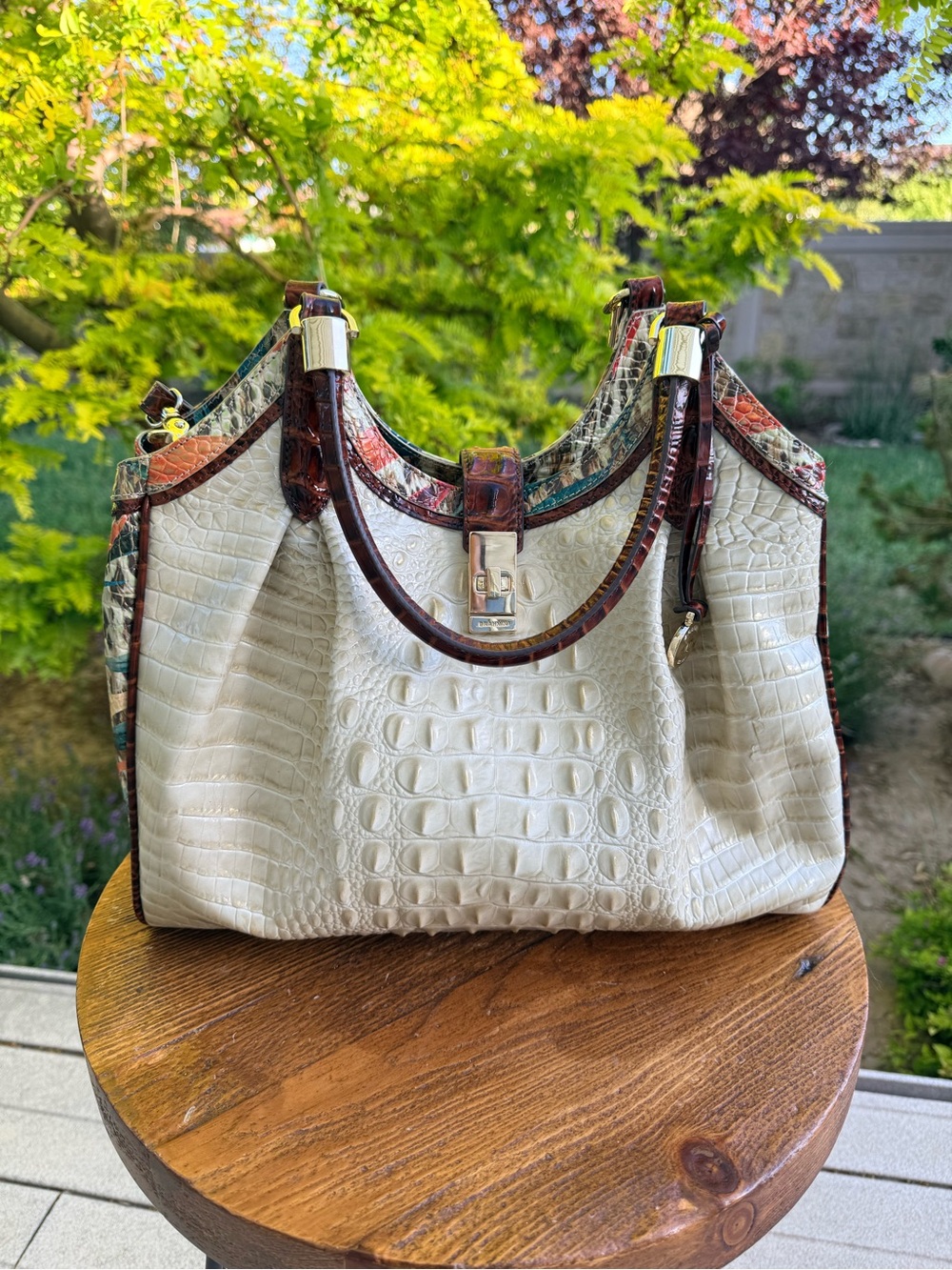 Brahmin Ivory Waveson Celia Satchel Handbag EUC